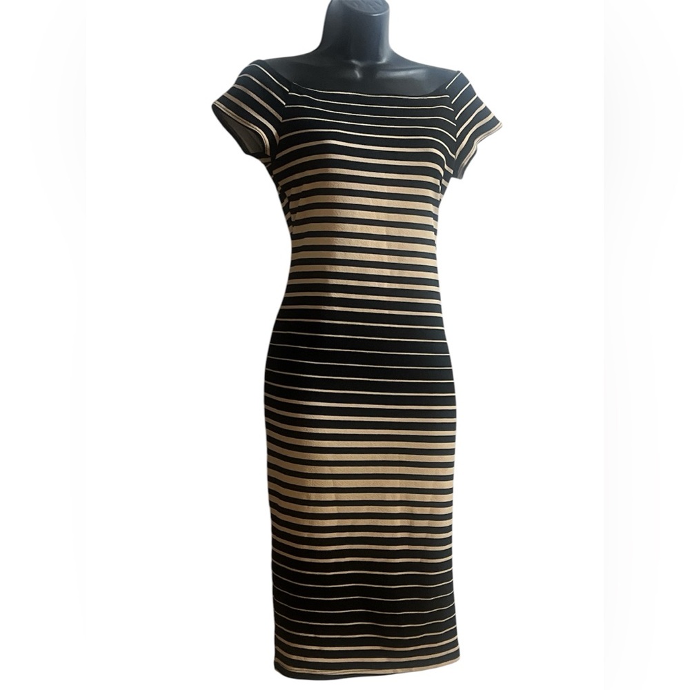 Black and Beige Striped Dress